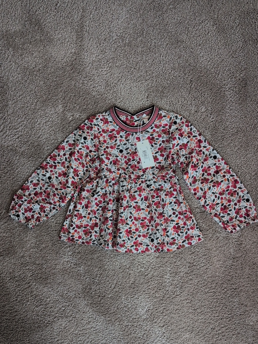 NWT Catimini Girls Floral Long-Sleeve Peplum Top (Size 3t)